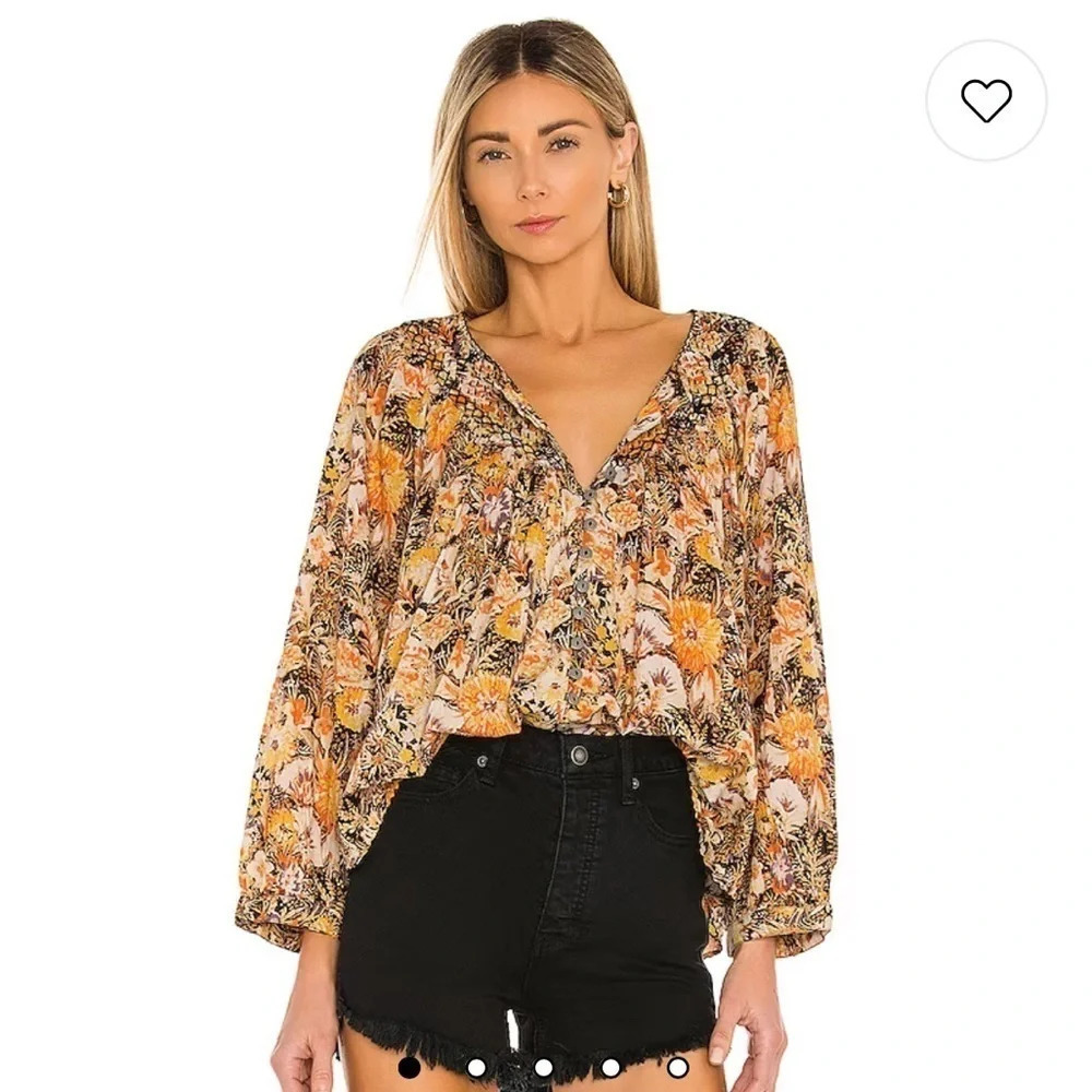 We The Free People Small Cool Meadow Boho Floral Top Blouse Smocked oversized S